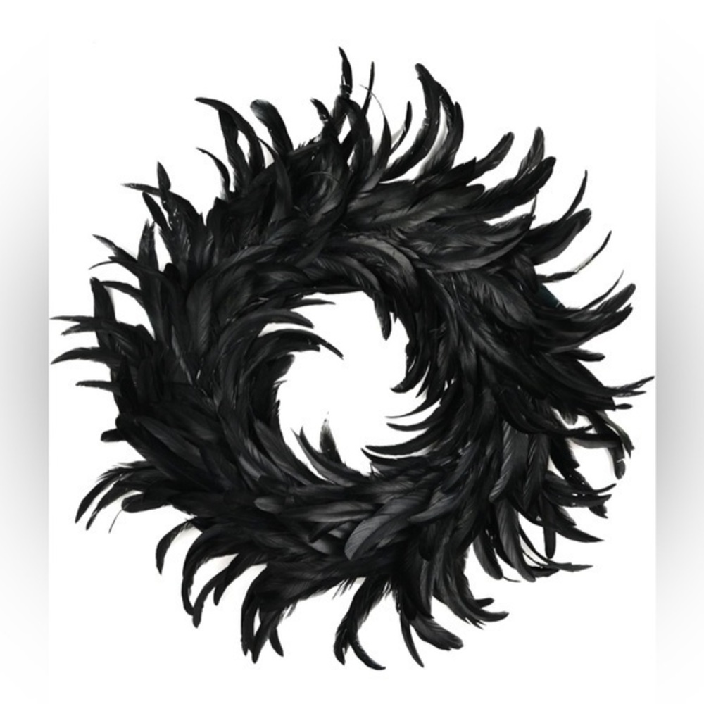 Halloween Crow Feather Wreath – 19” Black Gothic Décor